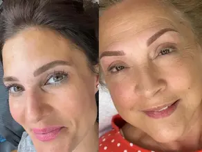 Side-by-side comparison of healed Nano Brows and Powder Brows to illustrate the differences in appearance and style.