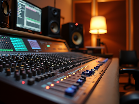 professional-recording-studio-with-mixing-console-warm-lighting-detail-shot-audio-engineer