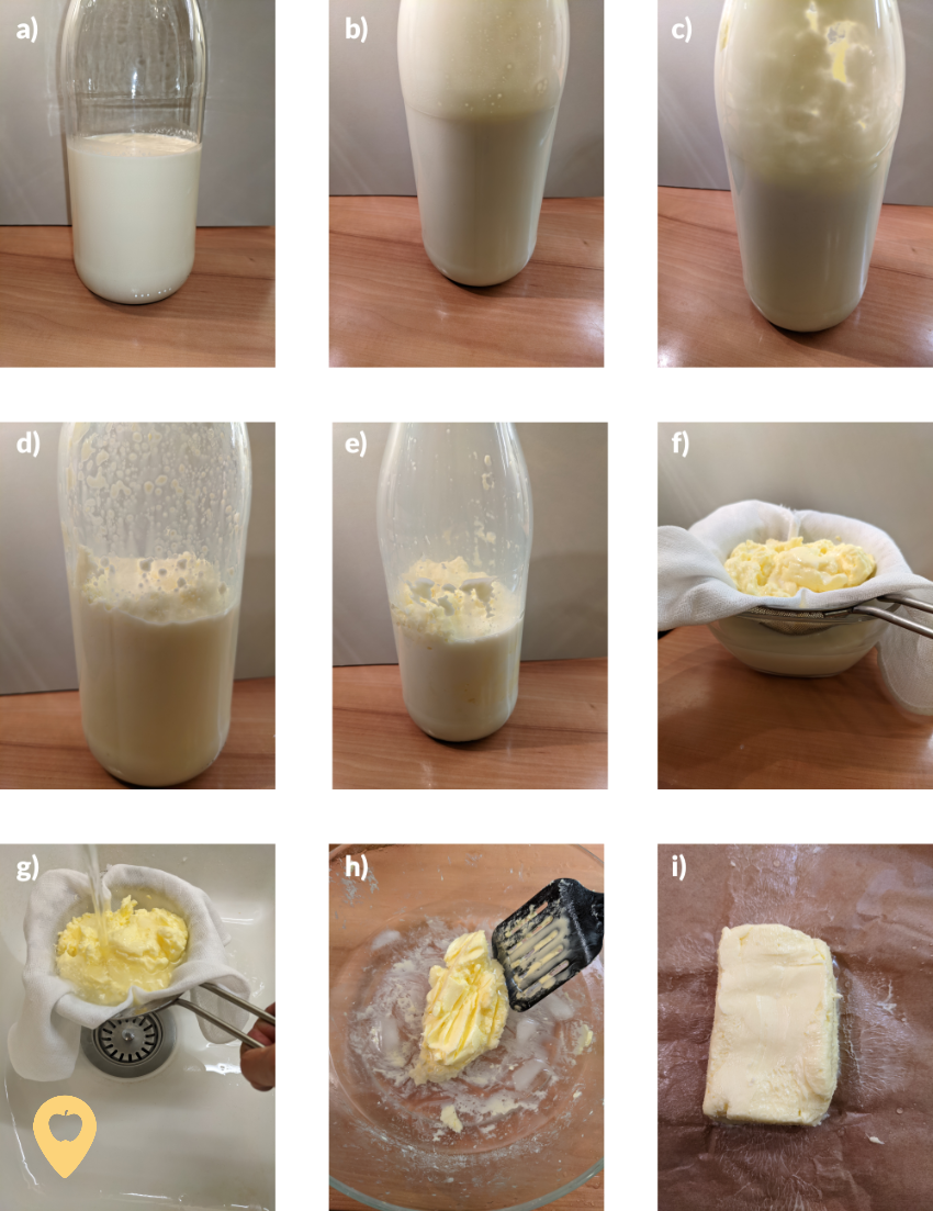Die Schritte der Butter-Herstellung.
