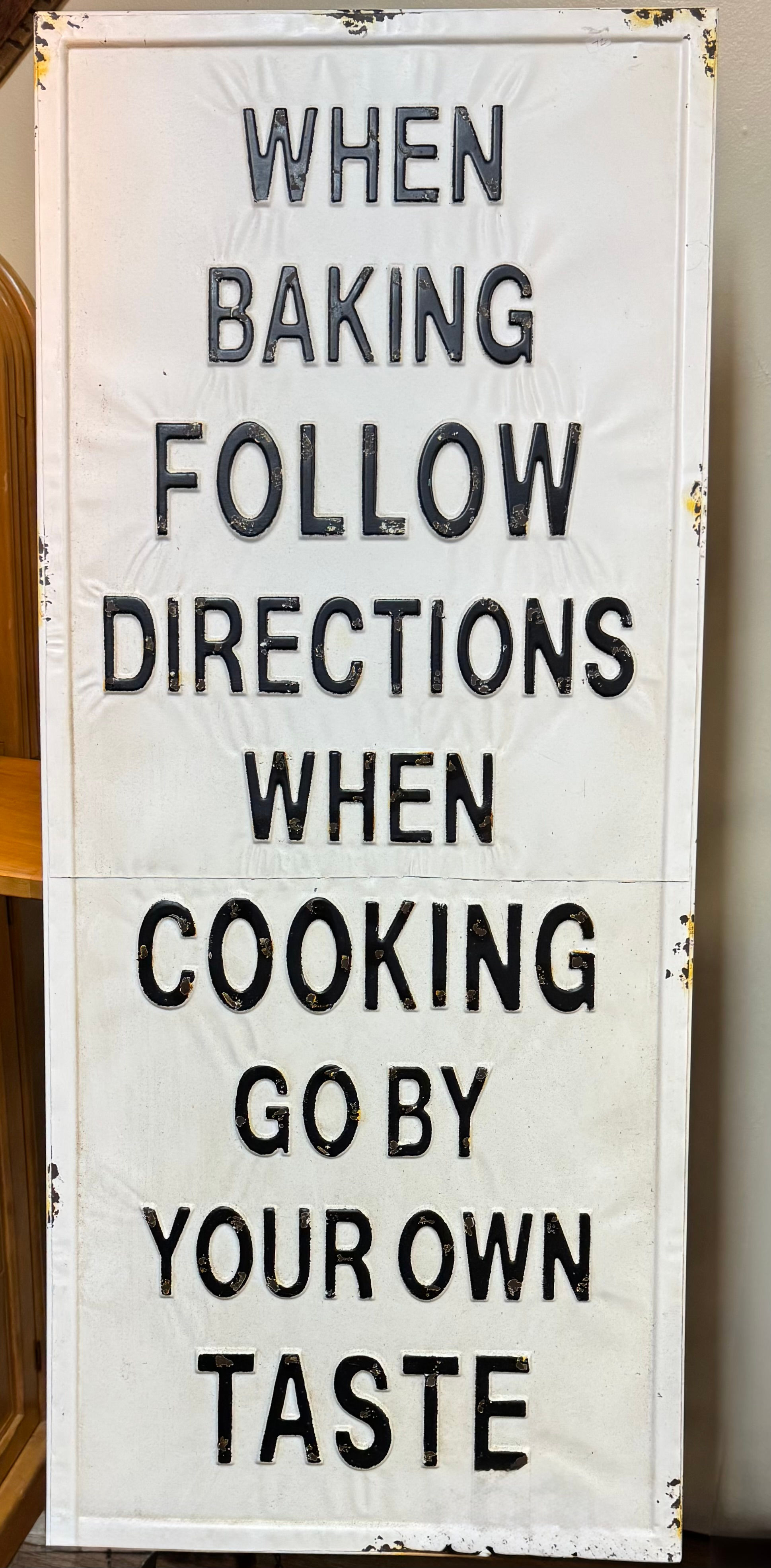 Vintage-Style Tin Sign with Embossed Lettering