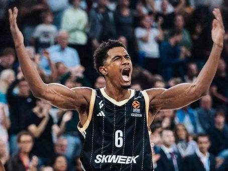 ASVEL player celebrates during a EuroLeague game against Real Madrid