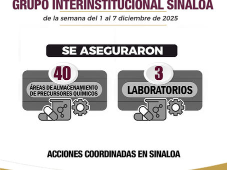 En Sinaloa estos son los resultados de las acciones del Grupo Interinstitucional en el combate a la delincuencia, del 1 al 7 de diciembre de 2025.