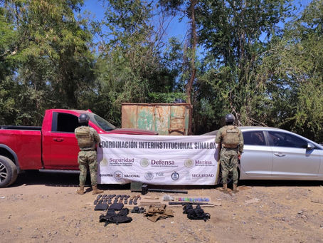 En trabajos de inteligencia, Grupo Interinstitucional asegura artefactos explosivos, vehículos, armas y presunta marihuana