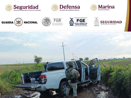 Grupo Interinstitucional asegura camioneta, armas, municiones y equipo táctico en la localidad de la Reforma, Culiacán