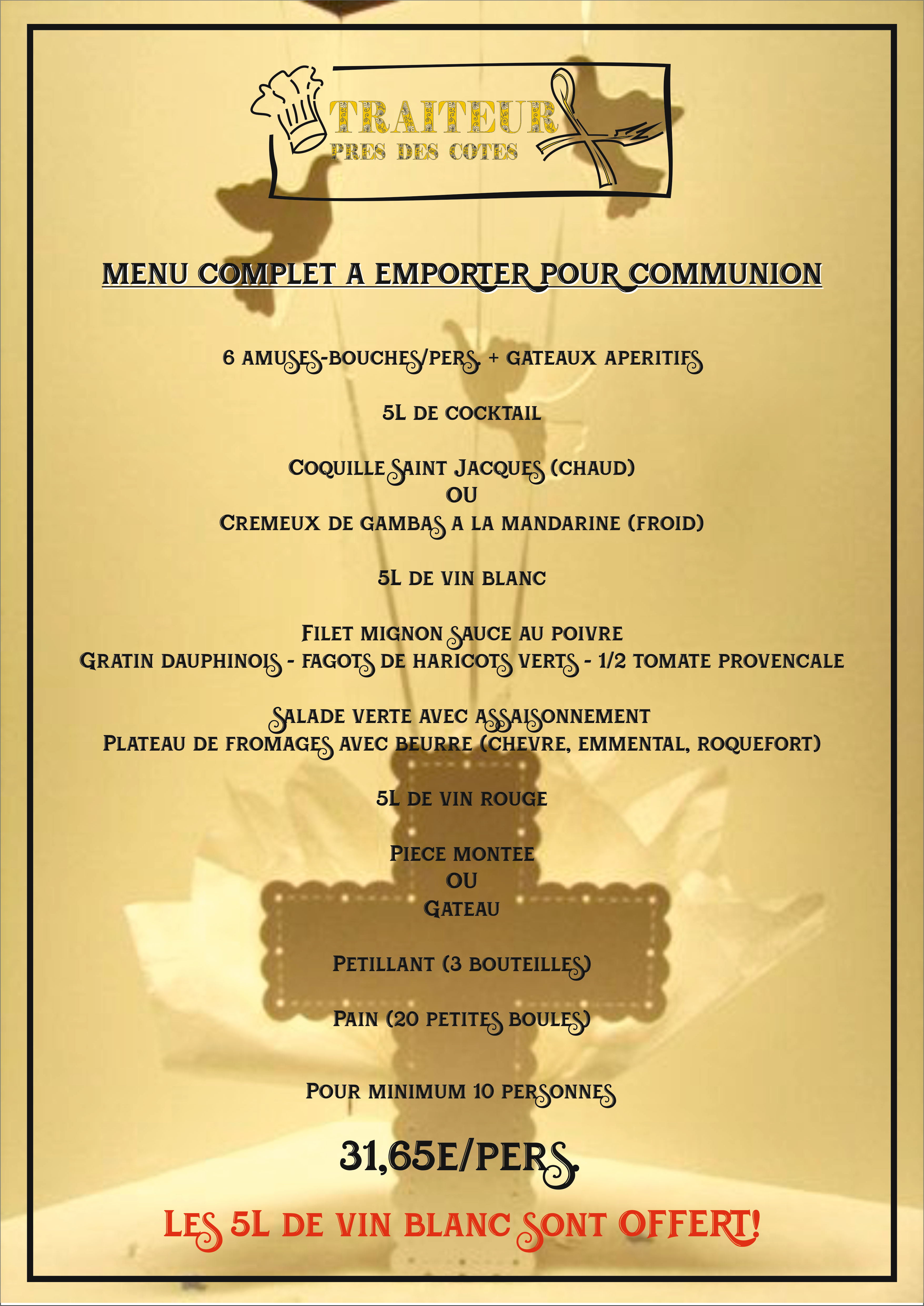 Menu communion Traiteur Boucherie