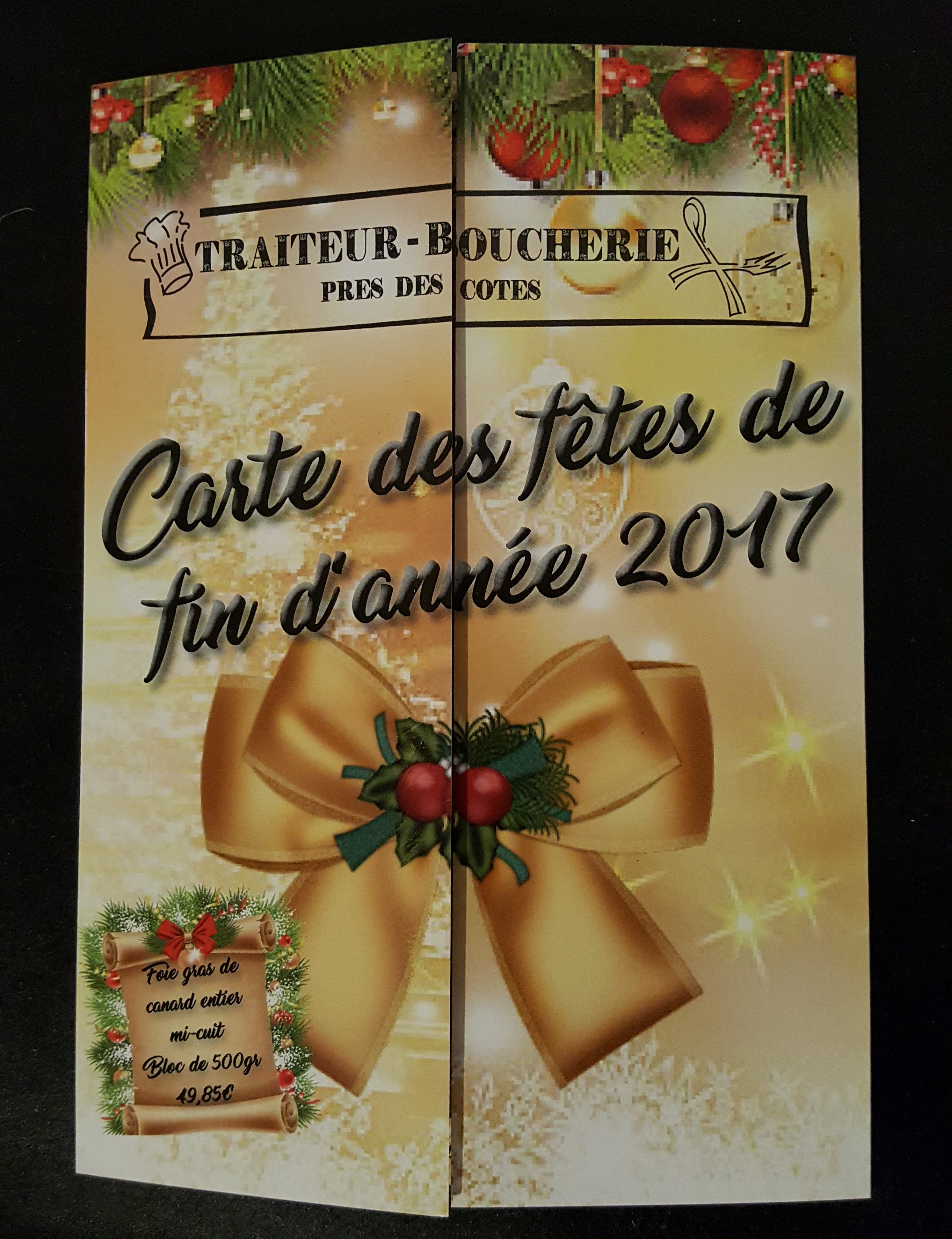 Carte des fêtes Traiteur Près des cô