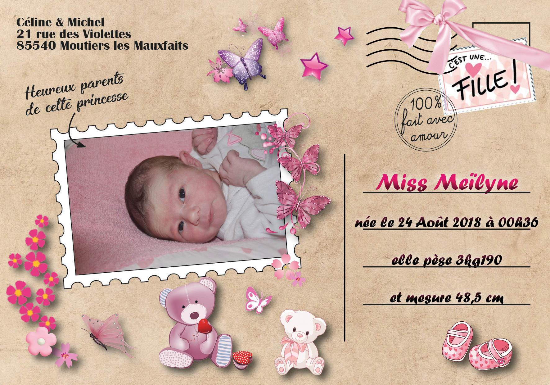 Faire part de naissance sur magnet