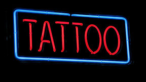neon signage for tattoo artists home, light boxes, fabric light boxes, fabricated letters, LED lettering, Neon, cantilevered light boxes, acrylic light boxes