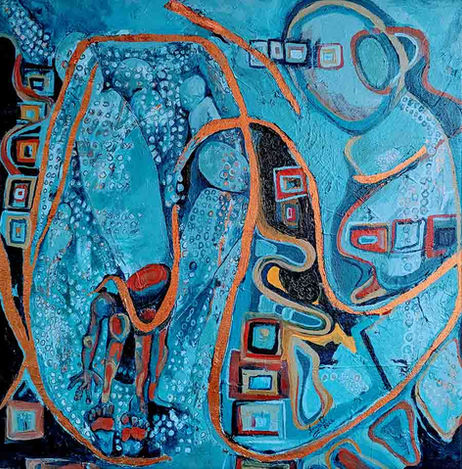 Isolement bleu doré , acrylique sur toile, 26=7'' X 28''