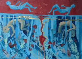 Miroir Fractal, Acrylic on canvas, 49'' X 67'', painting from the Blue Overflow series