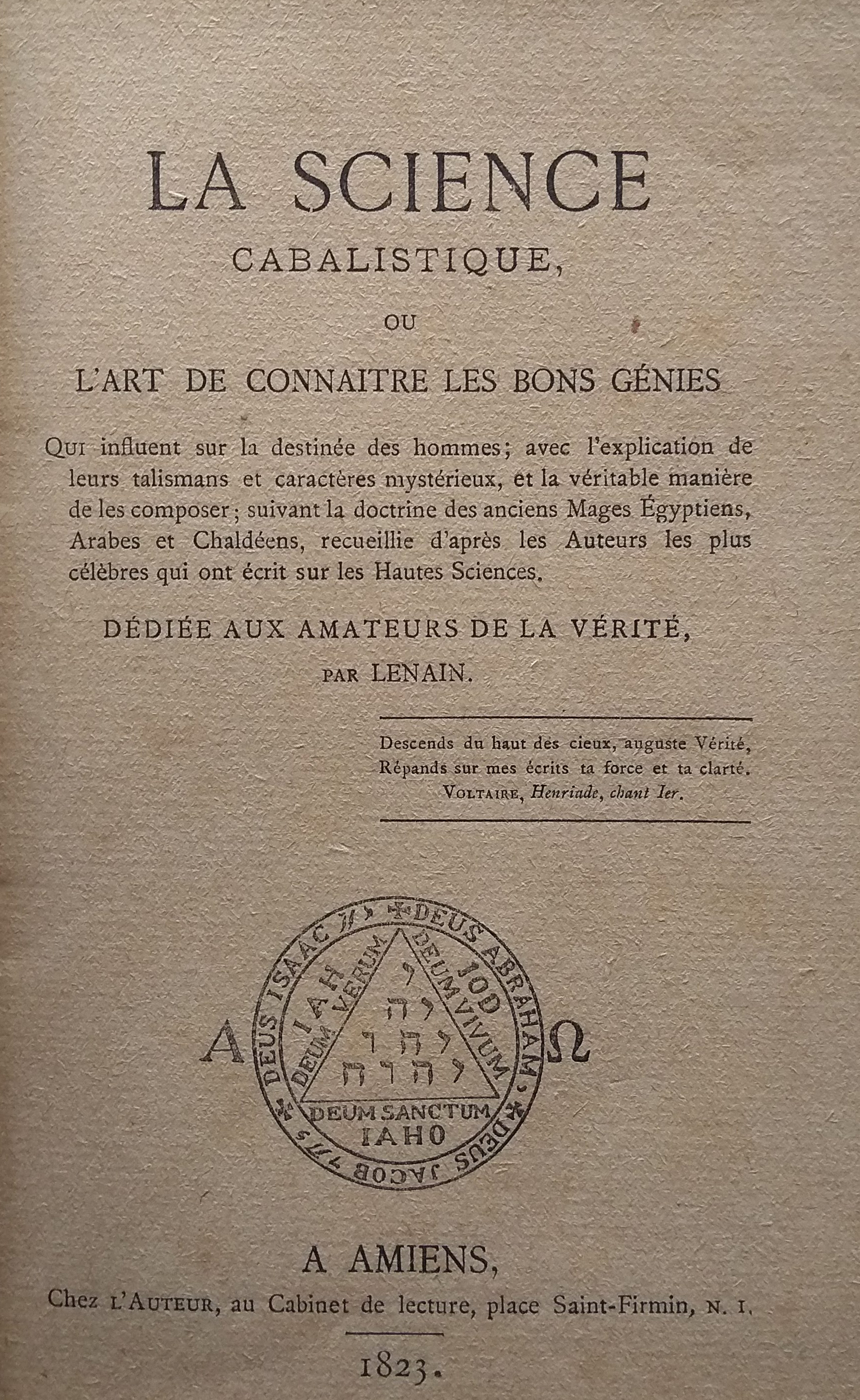 La science cabalistique ou l'art de conn