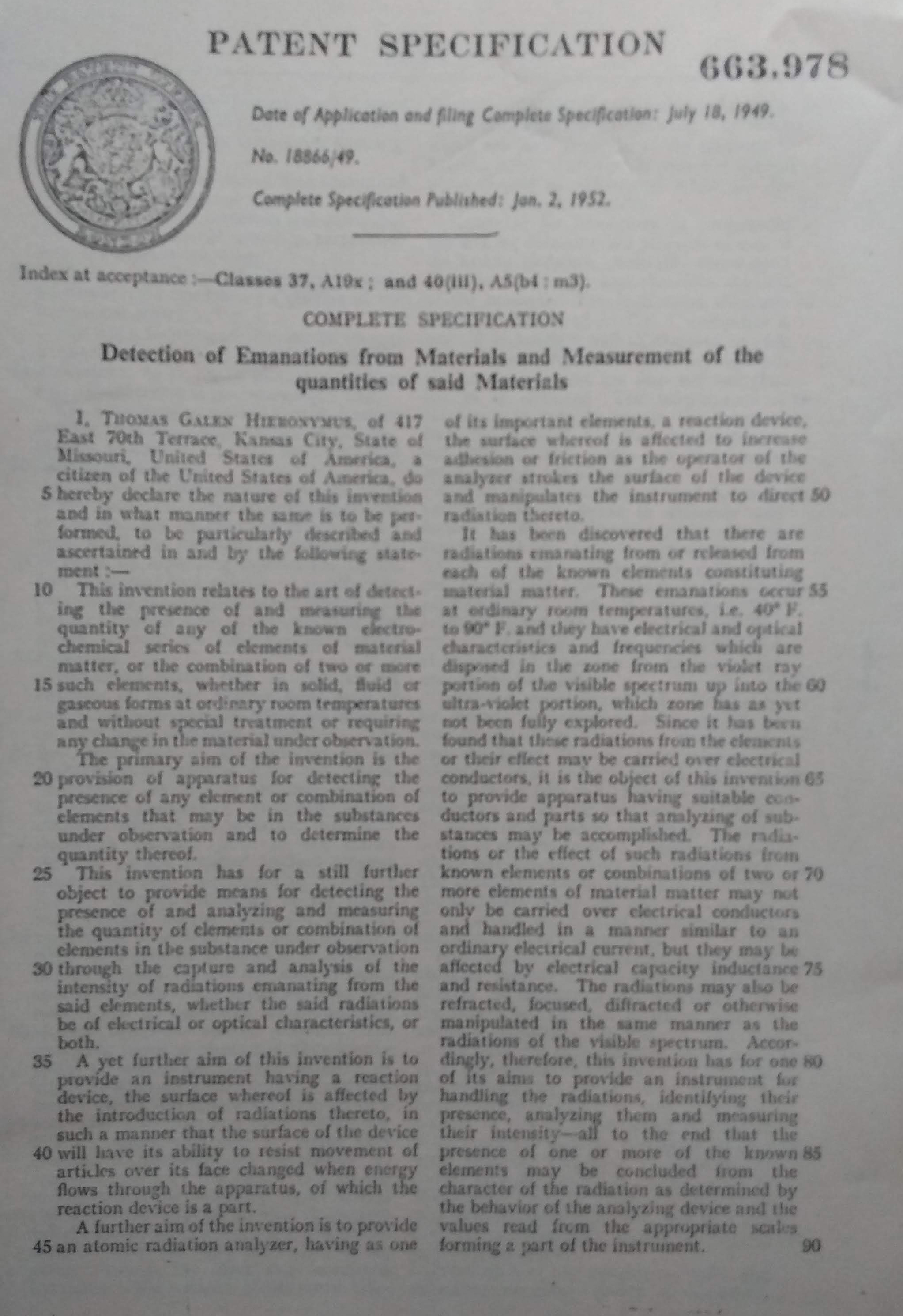 Patent 663978 Detection of emanations fr