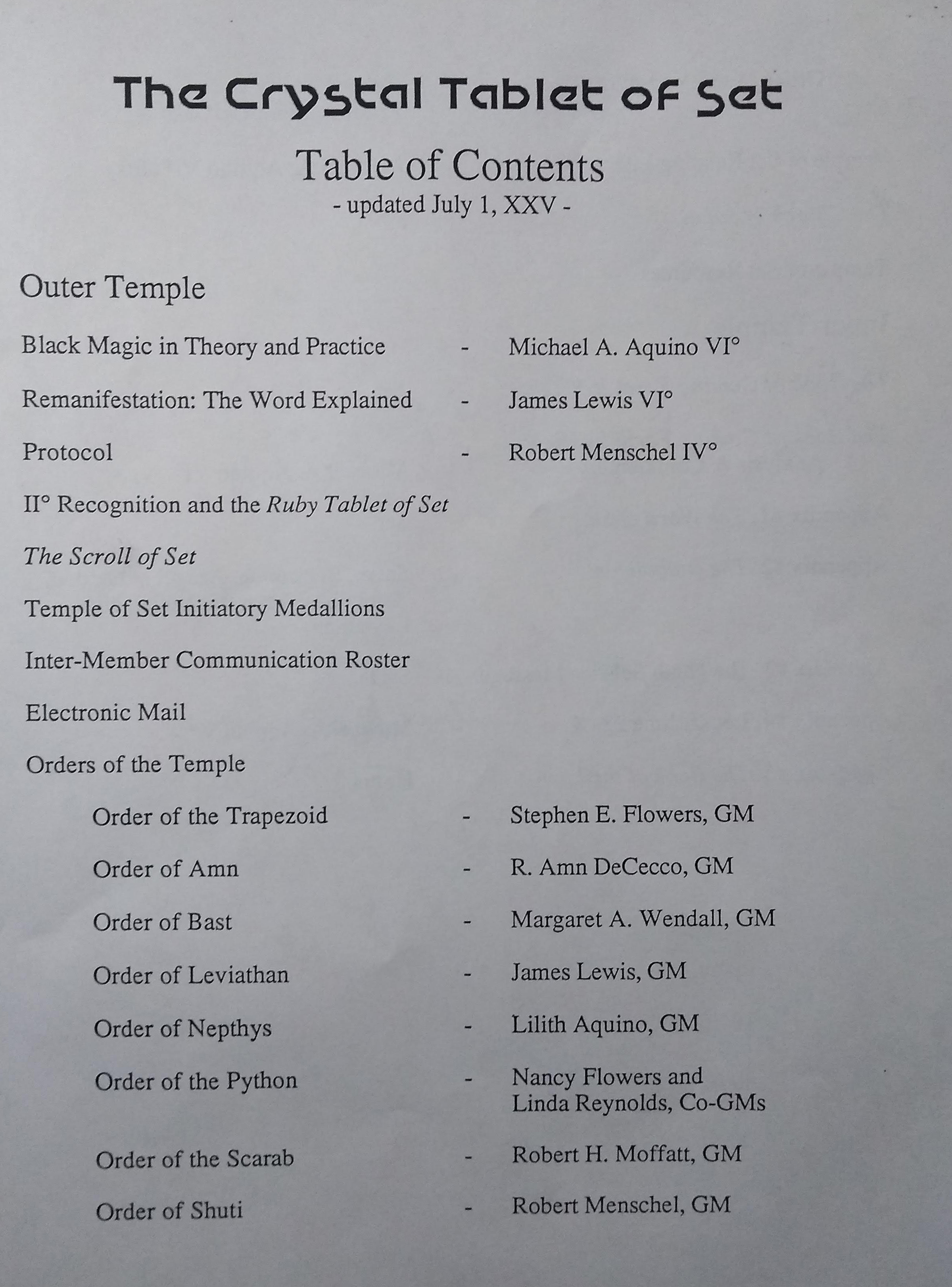 The Crystal Tablet of Set