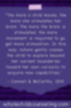 Quote on purple background: “The more a child moves, the more she stimulates her brain...” - Connell & McCarthy, 2014. Bottom text: wholechildcounseling.com.