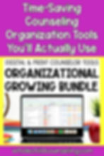 Laptop showing digital counseling tools with colorful background. Text: "Time-Saving Counseling Organization Tools You'll Actually Use." Website: wholechildcounseling.com.