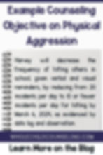 Notebook page with text on reducing physical aggression in schools. Includes a URL and "Learn More on the Blog" in blue.