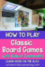 Laptop and board game on a table. Text: How to Play Classic Board Games with Kids in Telehealth. Learn more on the blog, wholechildcounseling.com.