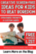 Two boys share a map, smiling. Text: Creative screen-free ideas for kids, free printable list. Red and white design. WholeChildCounseling.com.