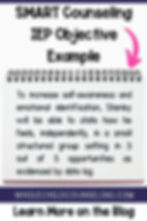 Notepad with text on SMART Counseling IEP Objective Example for self-awareness. Arrow points to text. WholeChildCounseling.com at bottom.