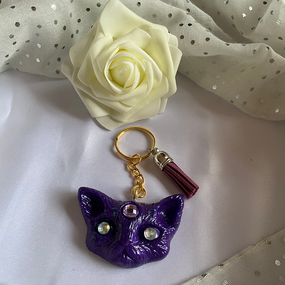 Thumbnail: Mystic cat keyring with jeweled head and coloured tassel