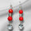 Thumbnail: Red and silver drop earrings with small heart for pierced ears  (Pair)