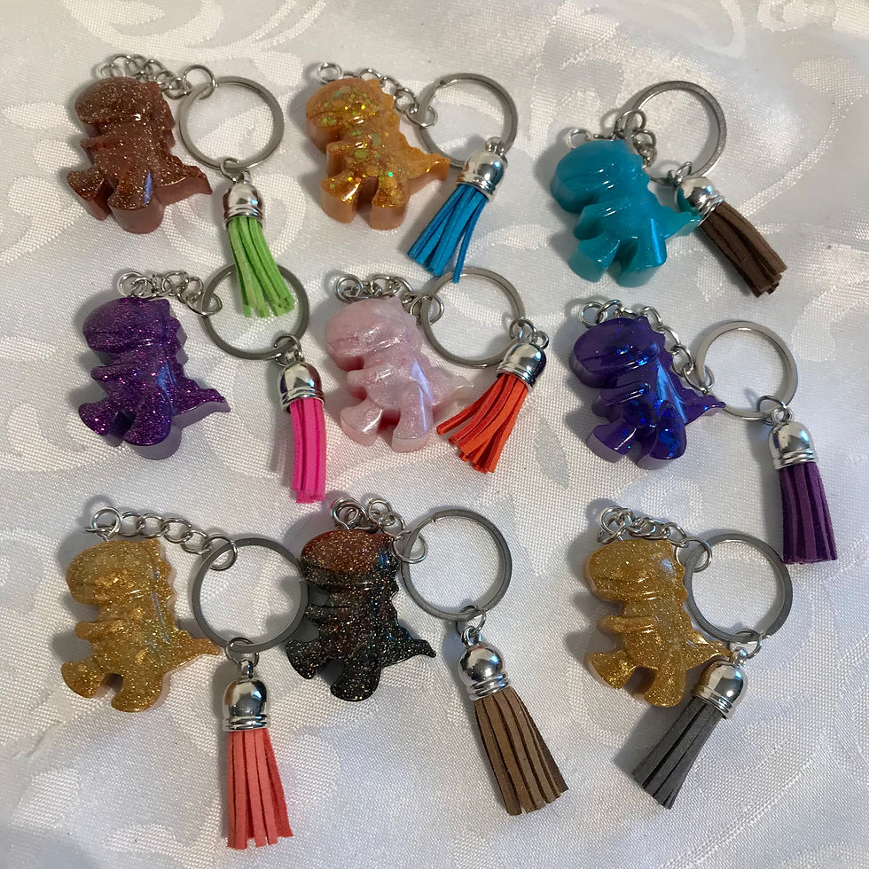 Thumbnail: Tyrannosaurus Rex resin  keyring with coloured  tassel