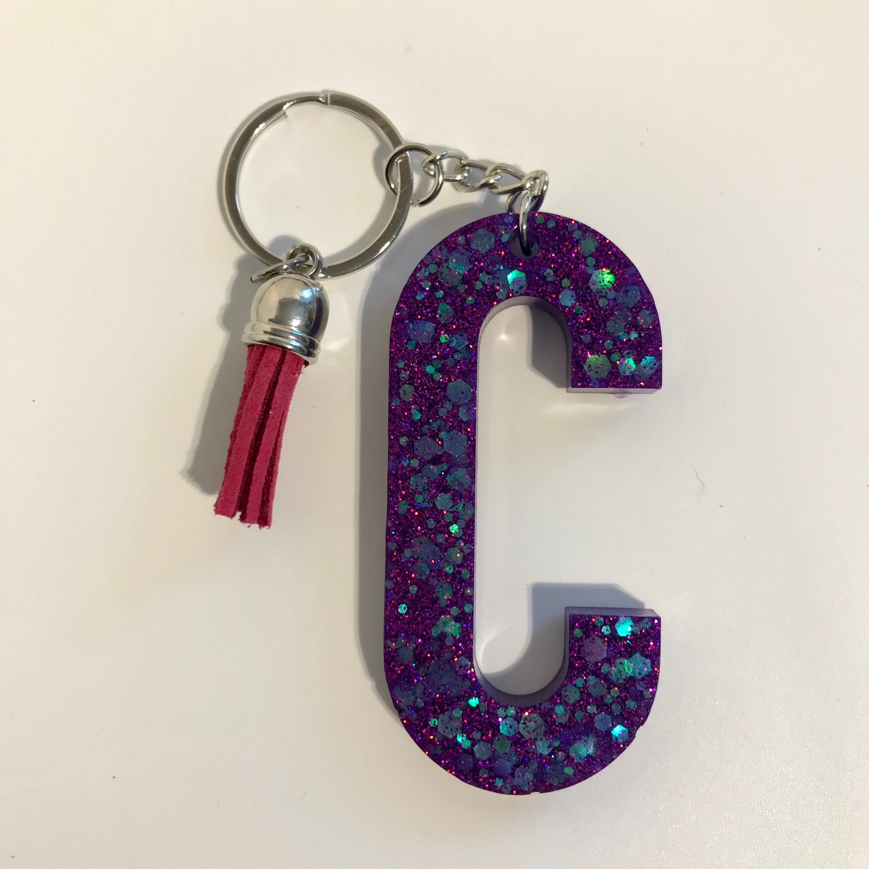 Letter C resin keyring with coloured tassel (large)