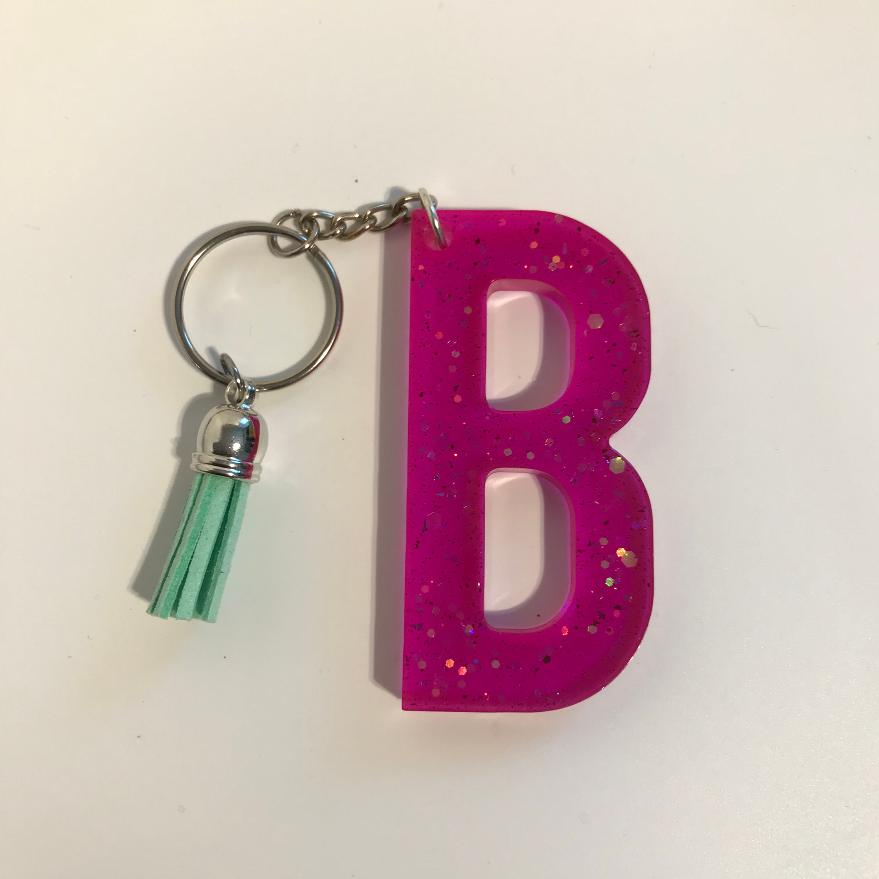 Letter B resin keyring with coloured tassel (large)