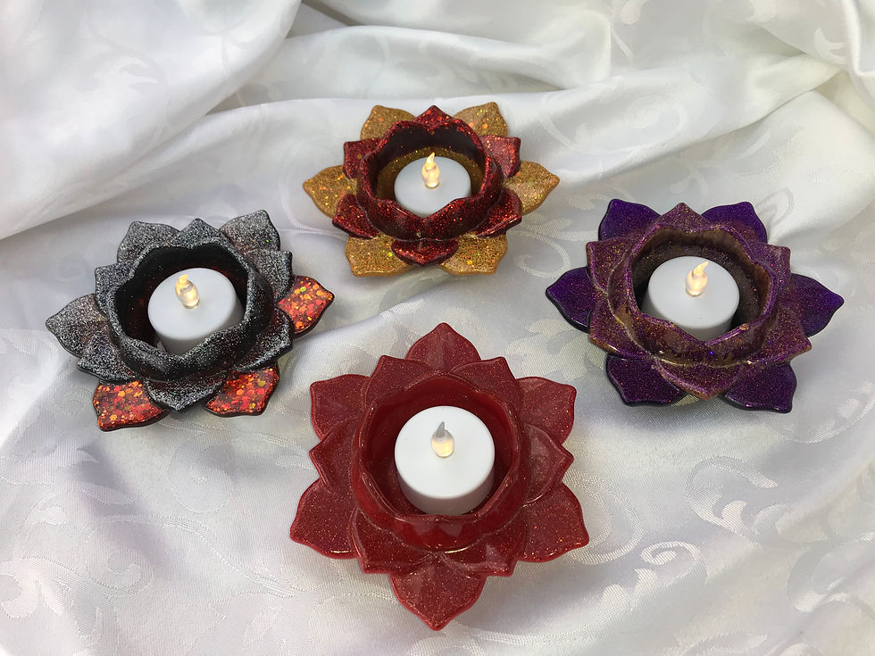 Thumbnail: Red lotus flower candle holder with LED candle