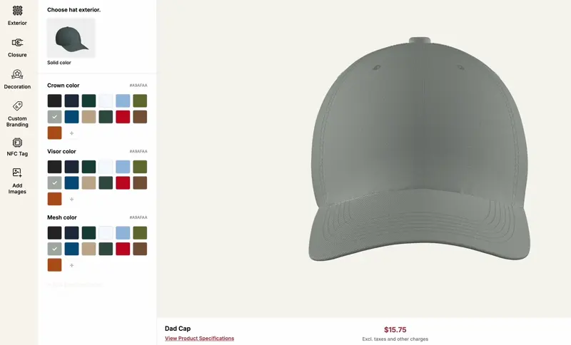 Customize branded hats and corporate merch with flexible options for closure type, embroidery, color, and branded tags