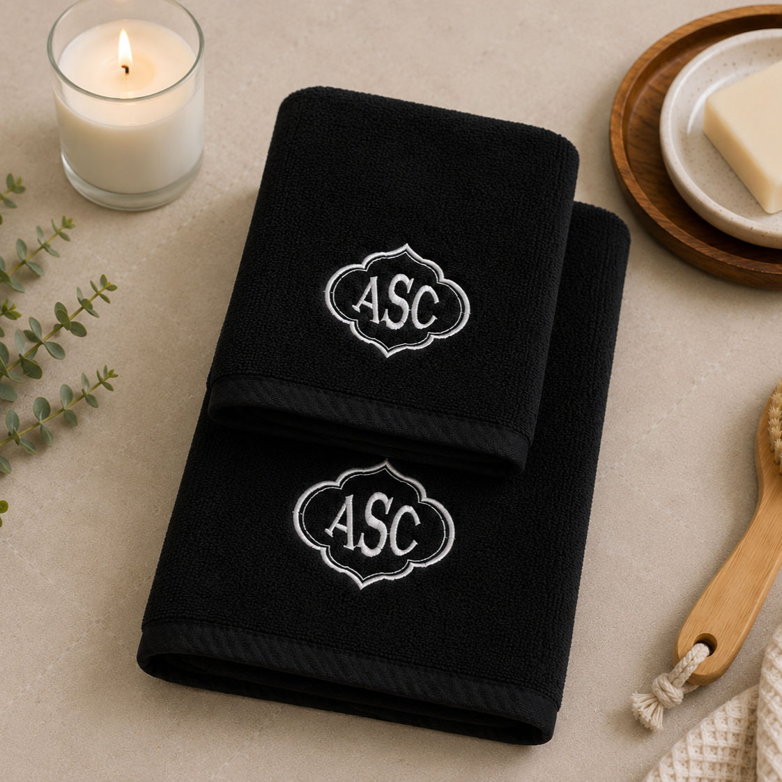 Custom Embroidered Monogram Hand Towel Set