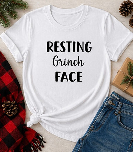 Thumbnail: Resting Grinch Face Printed T-Shirt | Funny Christmas Tee