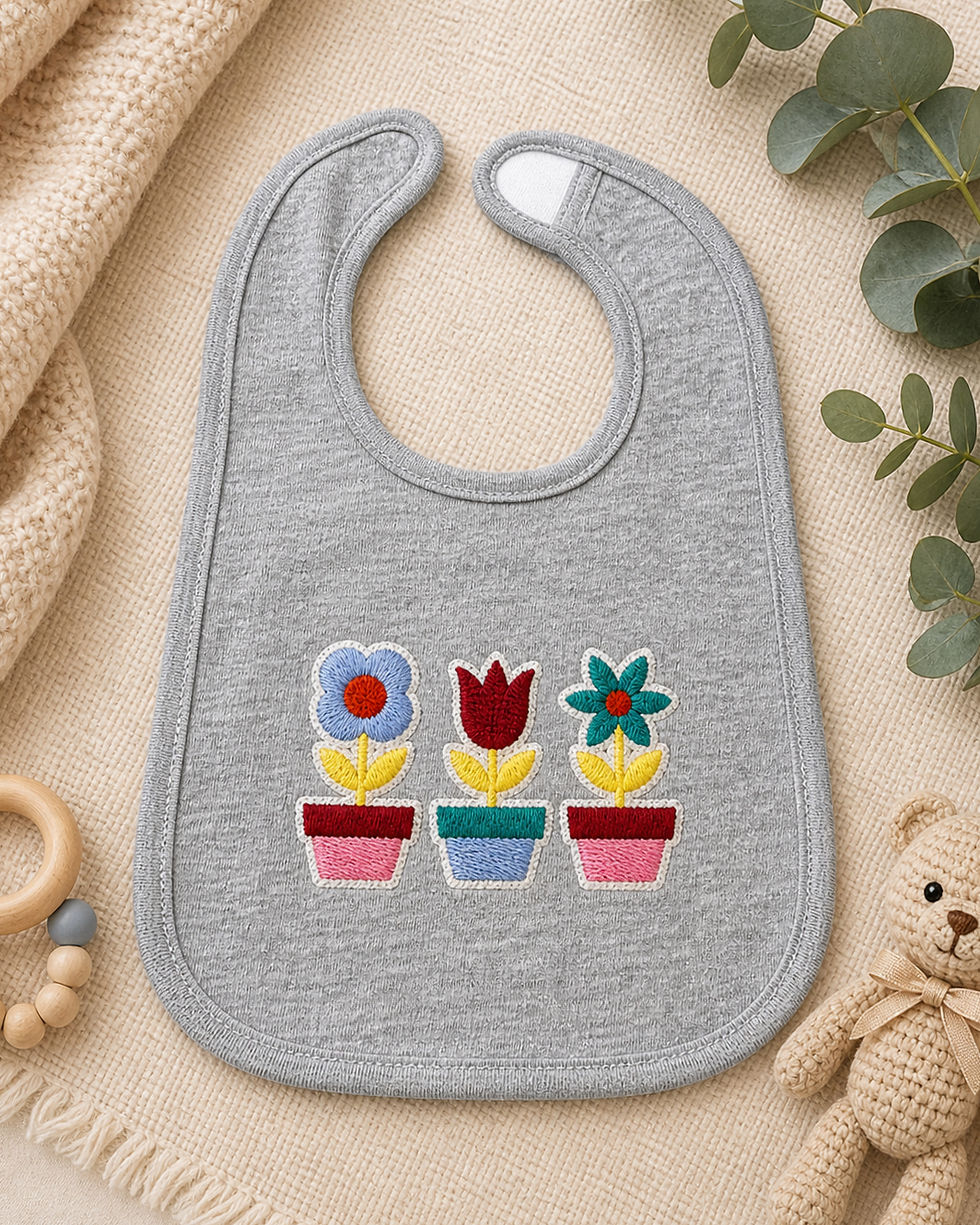 Thumbnail: Floral Garden Embroidered Baby Bib