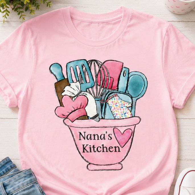 Nana’s Kitchen Shirt, Grandma Cooking Printed T-Shirt