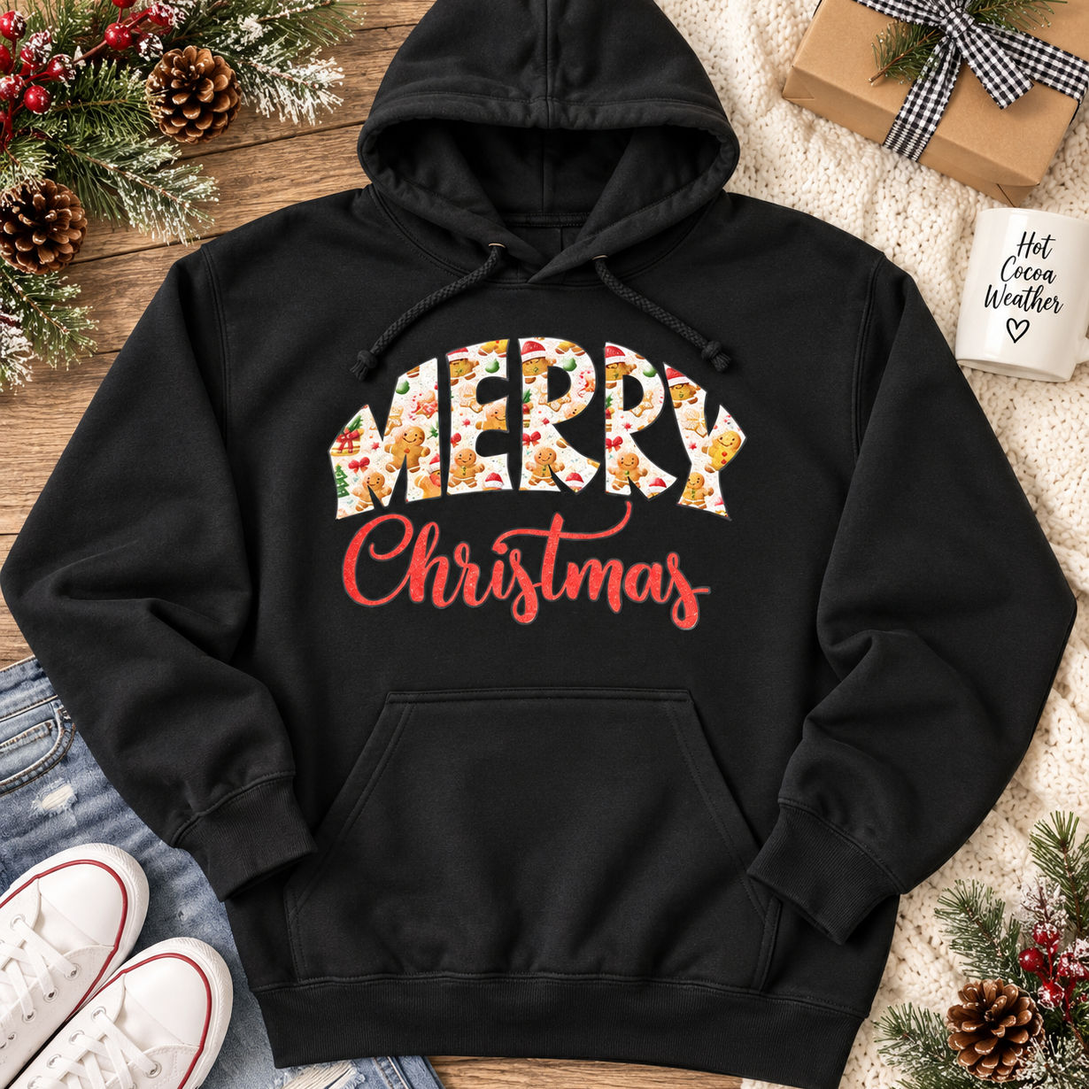 Merry Christmas Hoodie, Gingerbread Christmas Sweatshirt, Holiday Hoodie