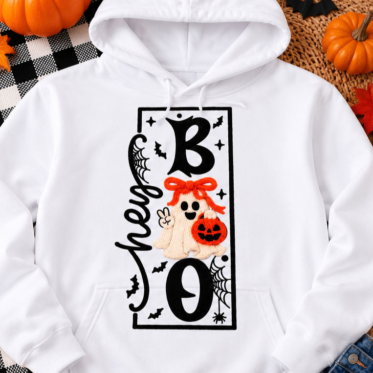 Hey Boo Halloween Sweatshirt, Cute Ghost Crewneck