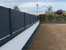 Paysagiste marcy l'étoile, paysagiste ouest lyonnais, Aménagement complet jardin, plantation, olivier, massif méditerranéen, massif ardoise, massif japonais, corten, brise vue corten, claustra corten, clôture ardoise, soubassement ardoise, arrosage automatique, bordure acier, pied de façade, gazon