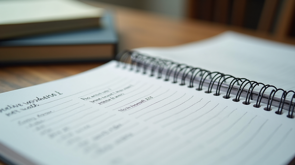 Close-up of a notebook with a well-organised IELTS writing plan