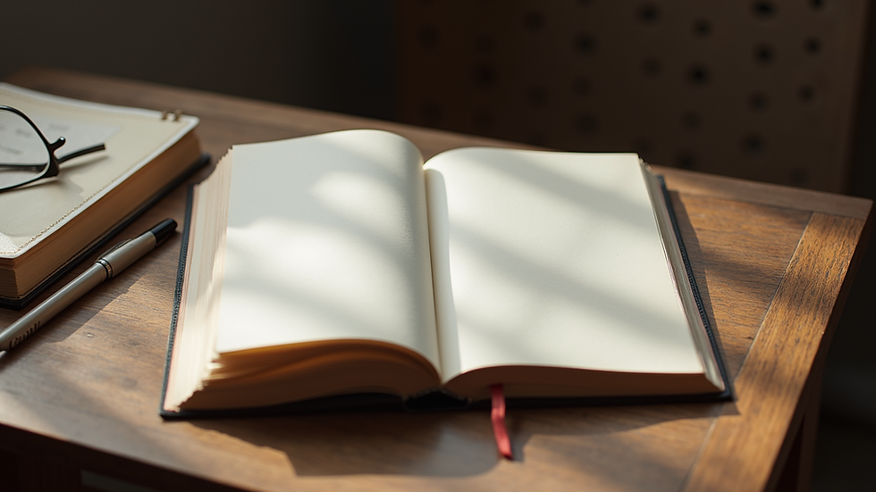 High angle view of an open grammar book and notebook