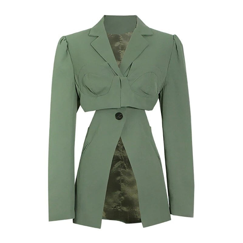 Thumbnail: White Casual Blazer Notched Long Sleeve Hollow Out