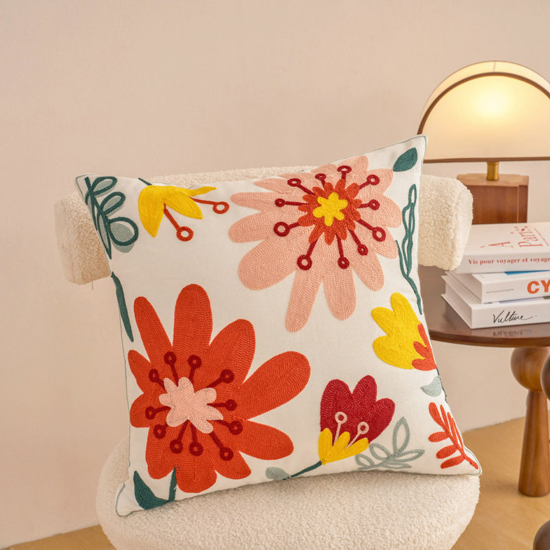 Miniatura: Embroidered Countryside Style Flower Cushion Covers For Home Sofa Bed Throw Pill
