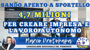 Oggi è stato aperto il bando a sportello della Regione Piemonte per sostenere l’autoimprenditorialità e la creazione di nuove imprese.