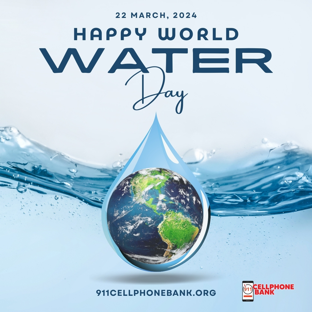 happy world water day. Running water with a water drop with planet earth encased inside of it.