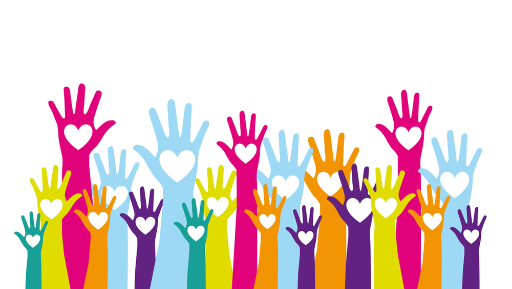 vector of raised hands with hearts inside of them