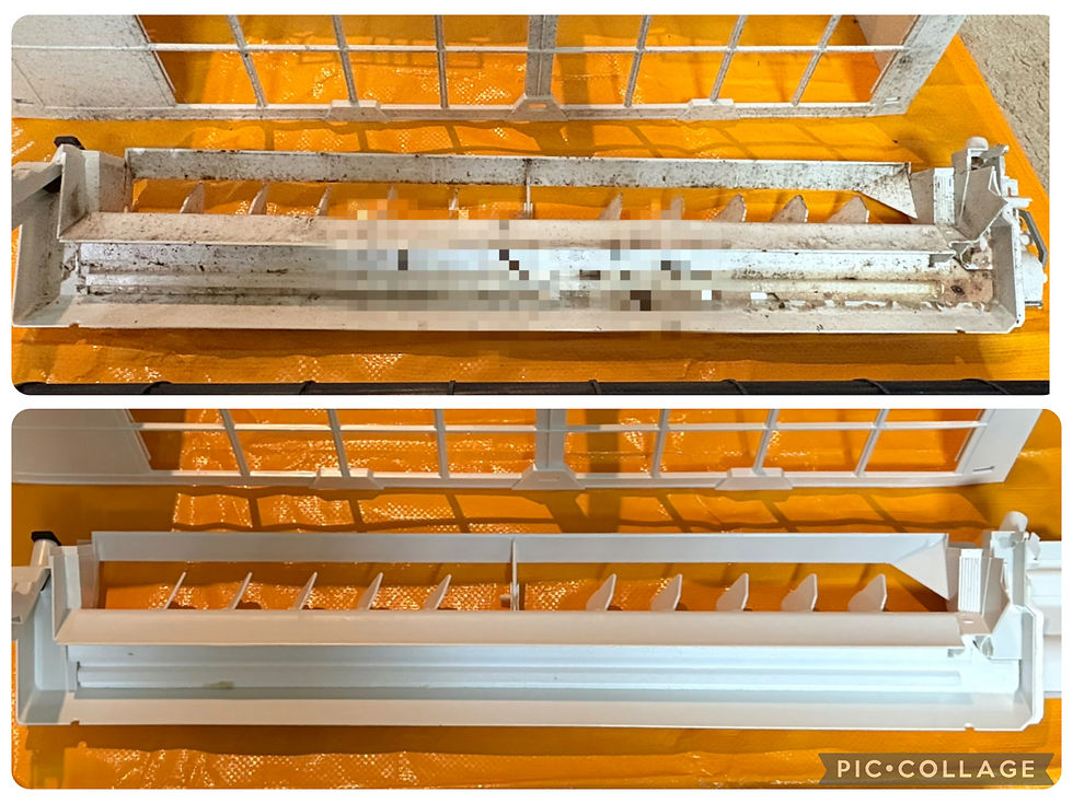 エアコンクリーニングによりきれいになったドレンパンの洗浄前後の画像