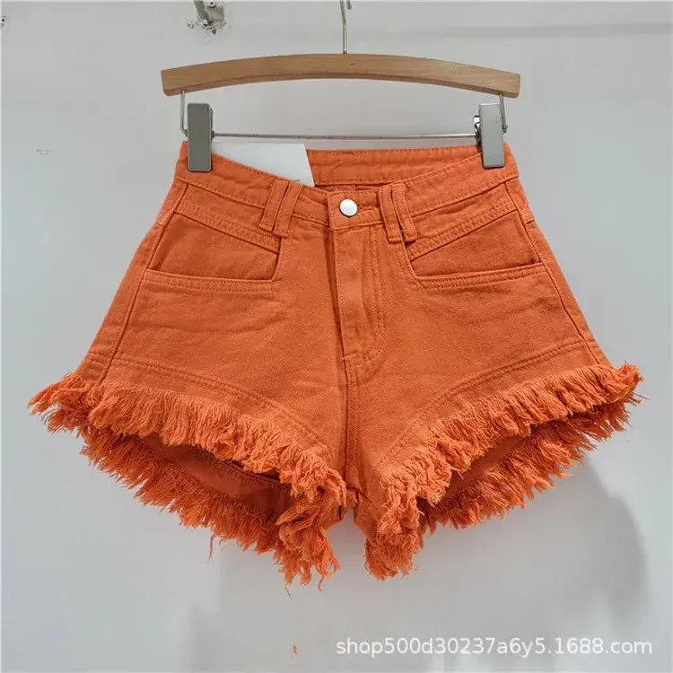 Thumbnail: High Waisted Tassel Denim Shorts Pink Summer Hot Pants Women Casual Jeans