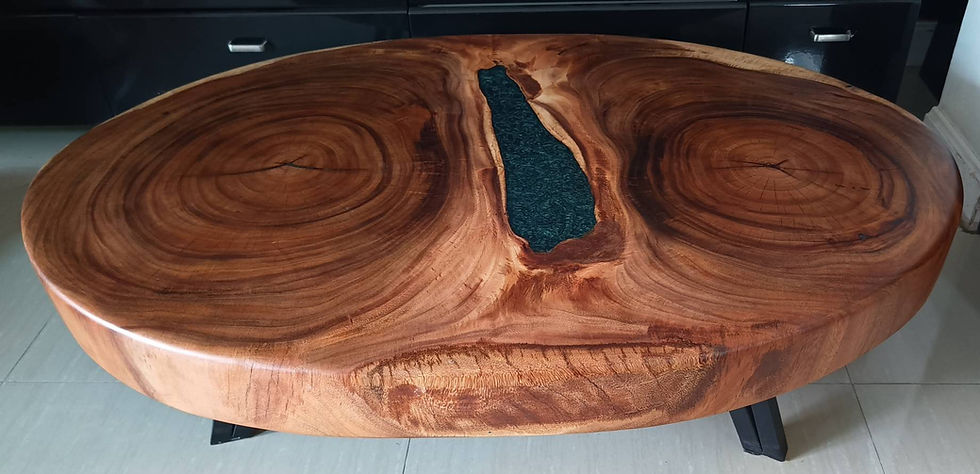 Thumbnail: NO.63 Solid acacia log coffee table with green pearl river ponds