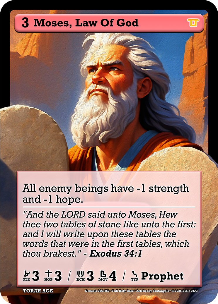 Moses, Law Of God Full Art — Bible TCG Genesis Set card 86/250