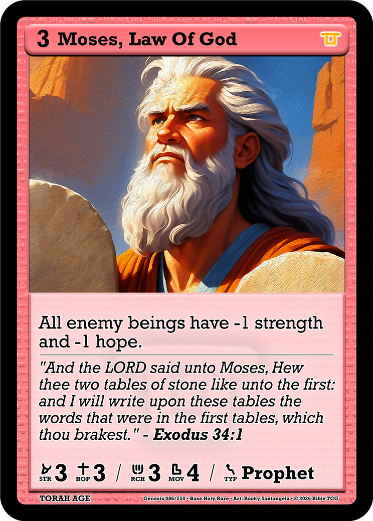 Moses, Law Of God Base Art — Bible TCG Genesis Set card 86/250