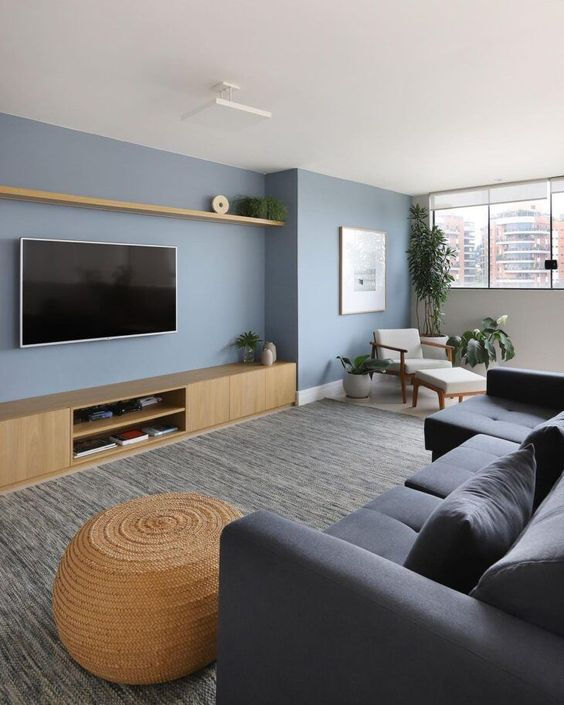 sala decorada em tons de azul